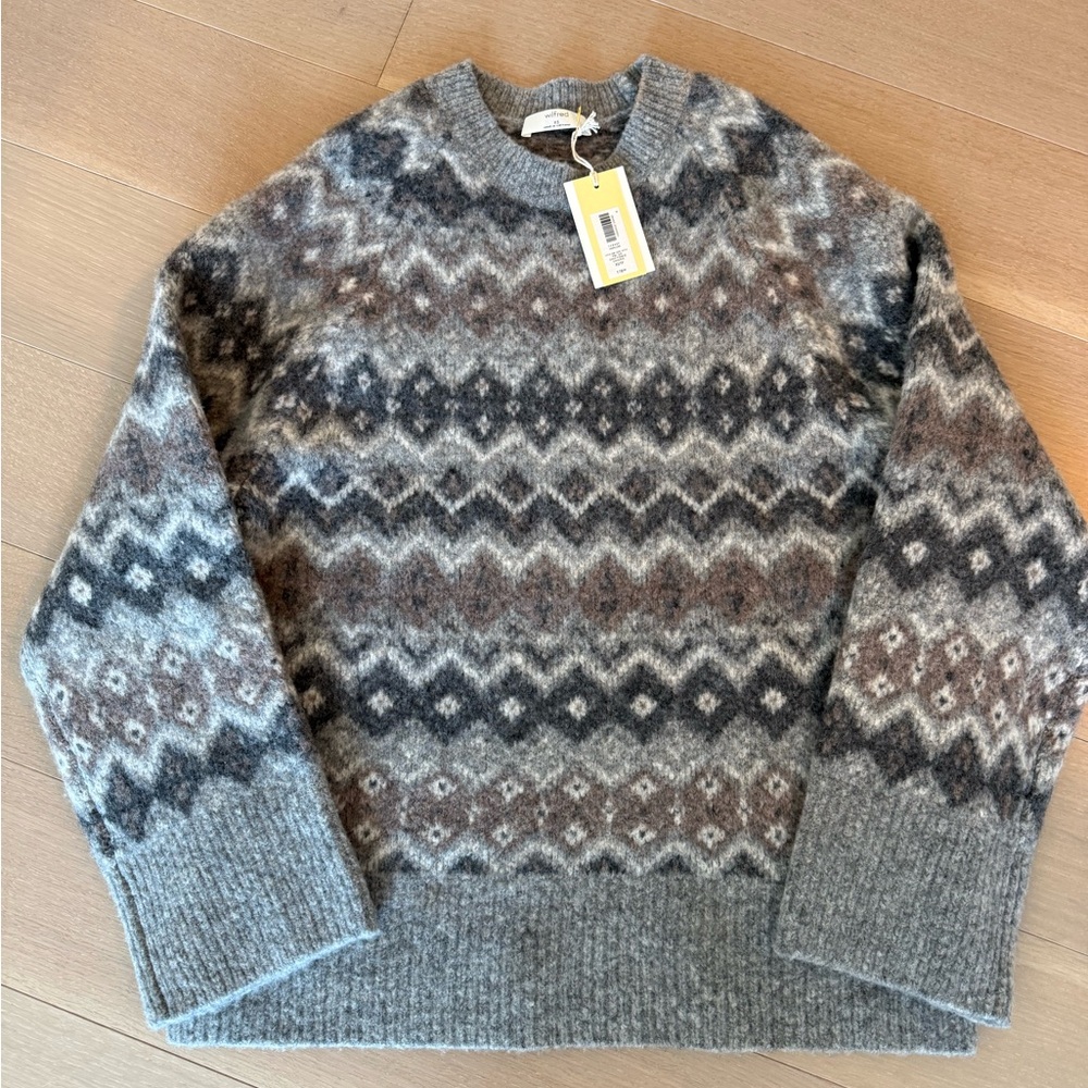 Wilfred Gray and Brown Patterned Crewneck Sweater